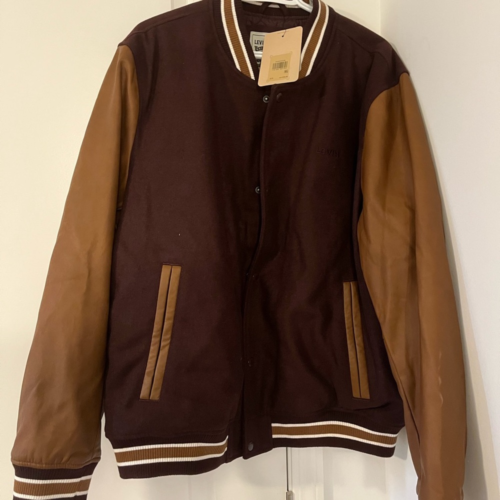 Levi's Men's Dark Brown and Tan Varsity Jacket